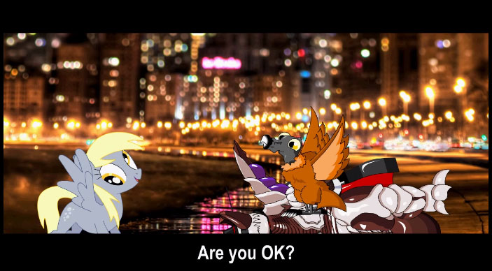 Size: 703x388 | Tagged: safe, artist:tktoons, derpibooru import, derpy hooves, kaiju, pegasus, pony, bagan, city, condor, female, flash animation, godzilla (series), mare, ookondoru, toho kingdom toons