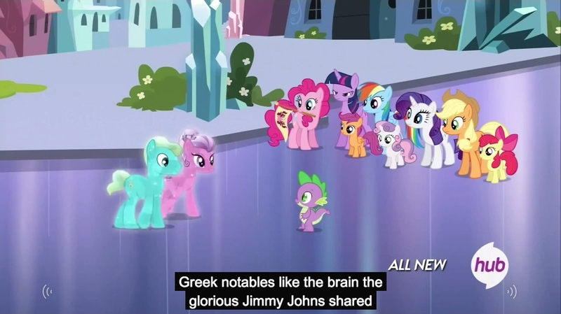 Alicorn Applejack Bright Smile Bush Caption Castle Crystal Pony Crystal Empire Crystal Pony Derpibooru Import Edit Edited Screencap Elbow Grease Equestria Games Episode Female Flag Flower Greece Greek Hub Logo