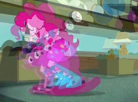 Size: 474x350 | Tagged: safe, derpibooru import, edit, screencap, pinkie pie, a case for the bass, equestria girls, rainbow rocks, animated, club can't handle me, extreme speed animation, party hard, rocking horse, screen shake, seizure warning, solo