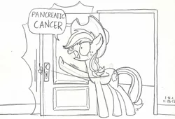 Size: 1148x781 | Tagged: applejack, artist:trace-101, cancer (disease), derpibooru import, grayscale, monochrome, pencil drawing, safe, solo, traditional art