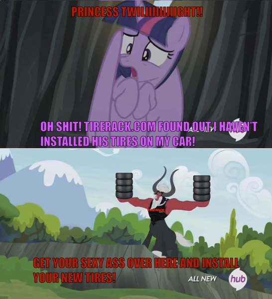 Size: 642x706 | Tagged: alicorn, derpibooru import, exploitable meme, lord tirek, lord tirek's outstretched arms, lord tire rack, meme, pun, purple text, safe, text, tirerack.com, tires, twilight's kingdom, twilight sparkle, twilight sparkle (alicorn), vulgar