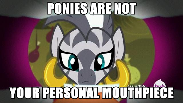 Size: 640x360 | Tagged: safe, derpibooru import, screencap, big macintosh, zecora, earth pony, pony, zebra, filli vanilli, big mac's big mouth, exploitable meme, hypocrisy, irony, male, meme, mouthpiece, stallion