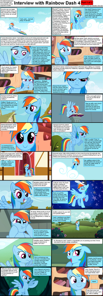 Size: 1282x3661 | Tagged: safe, derpibooru import, rainbow dash, pegasus, pony, comic:celestia's servant interview, caption, comic, dash face, female, floppy ears, interview, mare, solo