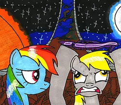 Size: 579x504 | Tagged: safe, artist:urbancowboy117, derpibooru import, derpy hooves, rainbow dash, pegasus, pony, female, halo (series), mare, wat