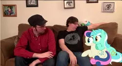 Size: 1302x704 | Tagged: safe, derpibooru import, bon bon, lyra heartstrings, sweetie drops, human, pony, cute, doug walker, doug's adorable visitor, irl, irl human, jason laws, lyra and human, meme, photo