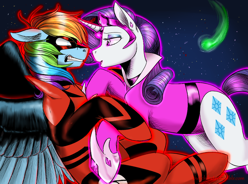 Size: 900x667 | Tagged: artist:the-chibster, crossover, dc comics, derpibooru import, female, green lantern (comic), lesbian, rainbow dash, raridash, rarity, red lantern corps, safe, shipping, star sapphire