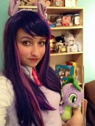 Size: 960x1280 | Tagged: alicorn, artist:ehherinn, clothes, cosplay, costume, derpibooru import, human, irl, irl human, photo, plushie, safe, solo, spike, spike plushie, twilight sparkle, twilight sparkle (alicorn)