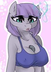 Size: 900x1260 | Tagged: anthro, artist:fur-what-loo, between breasts, boulder (pet), bra, breasts, busty maud pie, clothes, derpibooru import, female, maud pie, rock, solo, solo female, suggestive, underwear