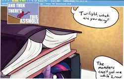 Size: 1200x770 | Tagged: and then there's this asshole, book fort, cute, derpibooru, derpibooru import, exploitable meme, meme, meta, safe, spider-man, twilight sparkle