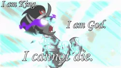 Size: 1280x720 | Tagged: barragan luisenbarn, bleach (manga), caption, derpibooru import, edit, edited screencap, image macro, imminent death, king sombra, meme, quote, safe, screencap, solo, text, the crystal empire