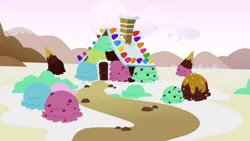 Size: 1280x720 | Tagged: derpibooru import, food, house, ice cream, ice cream cone, ice cream house, it's about time, mint chocolate chip, rocky road, safe, screencap