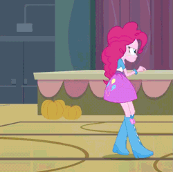 Size: 715x712 | Tagged: safe, derpibooru import, pinkie pie, equestria girls, equestria girls (movie), animated, balloon, boots, bracelet, camera, clothes, dancing, doors, high heel boots, jewelry, loop, moonwalk, pumpkin, reversed, shoes, skirt, solo, thinking