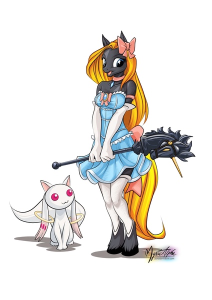 Size: 955x1351 | Tagged: anthro, anthro oc, artist:mysticalpha, derpibooru import, incubator (species), kyubey, kyubey out of fucking nowhere, oc, puella magi madoka magica, safe, unguligrade anthro, unofficial characters only