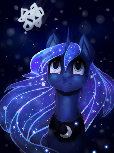 Size: 3000x4000 | Tagged: artist:shedence, crying, derpibooru import, princess luna, sad, safe, snow, snowdrop (animation), snowflake, solo