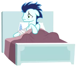 Size: 6400x5600 | Tagged: absurd resolution, artist:sofunnyguy, bed, cute, derpibooru import, rainbow falls, sad, safe, simple background, soarin', solo, transparent background, vector