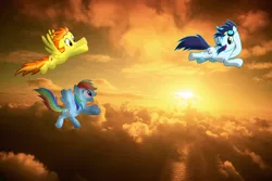 Size: 1024x682 | Tagged: safe, artist:willyvwj, derpibooru import, rainbow dash, soarin', spitfire, pony, irl, photo, ponies in real life