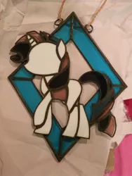 Size: 2052x2736 | Tagged: artist:worldedit, craft, custom, derpibooru import, irl, photo, rarity, safe, solo, stained glass, stained glass (irl), toy