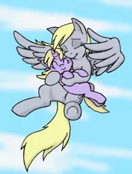 Size: 1600x2109 | Tagged: safe, artist:blayaden, derpibooru import, derpy hooves, dinky hooves, pegasus, pony, equestria's best mother, female, flying, mare