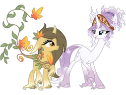 Size: 2048x1536 | Tagged: safe, artist:rainjay-xx, derpibooru import, tree of harmony, oc, oc:harmony (heilos), oc:leavella, ponified, classical unicorn, original species, plant pony, pony, unicorn, augmented tail, big crown thingy, cloven hooves, duo, element of generosity, element of honesty, element of kindness, element of laughter, element of loyalty, element of magic, elements of harmony, female, jewelry, leonine tail, mare, plant, regalia, unshorn fetlocks