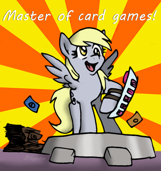 Size: 1024x1086 | Tagged: safe, artist:blayaden, derpibooru import, derpy hooves, pegasus, pony, female, mare, pokemon card, solo, yu-gi-oh!