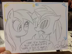 Size: 600x450 | Tagged: safe, artist:andypriceart, derpibooru import, derpy hooves, vinyl scratch, pegasus, pony, andy you magnificent bastard, britney spears, female, mare, oops!...i did it again, song reference, traditional art
