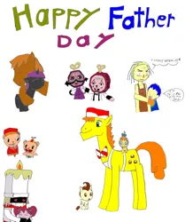 Size: 2365x2827 | Tagged: alicorn, artist:pokeneo1234, carrot cake, clockmaster, crossover, cub, derpibooru import, don't hug me i'm scared, father's day, gregory horror show, happy tree friends, hell chef, manny reginald, mass crossover, my son (ghs), non-mlp oc, oc, oc:ben mare, oc:nyx, pop, pound cake, pumpkin cake, roy reginald, safe