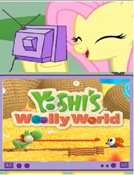 Size: 475x621 | Tagged: derpibooru import, exploitable meme, fluttershy, meme, nintendo, obligatory pony, safe, shy guy, super mario bros., tv meme, yoshi, yoshi's woolly world