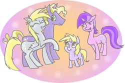 Size: 900x597 | Tagged: safe, artist:meekcheep, derpibooru import, amethyst star, derpy hooves, dinky hooves, ponet, pegasus, pony, equestria's best family, female, male, mare, ponetderp, shipping, straight