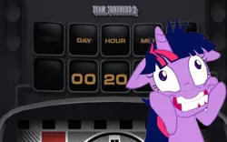 Size: 900x563 | Tagged: clock is ticking, derpibooru import, expiration date, lesson zero, love & war update, safe, solo, team fortress 2, twilight snapple, twilight sparkle