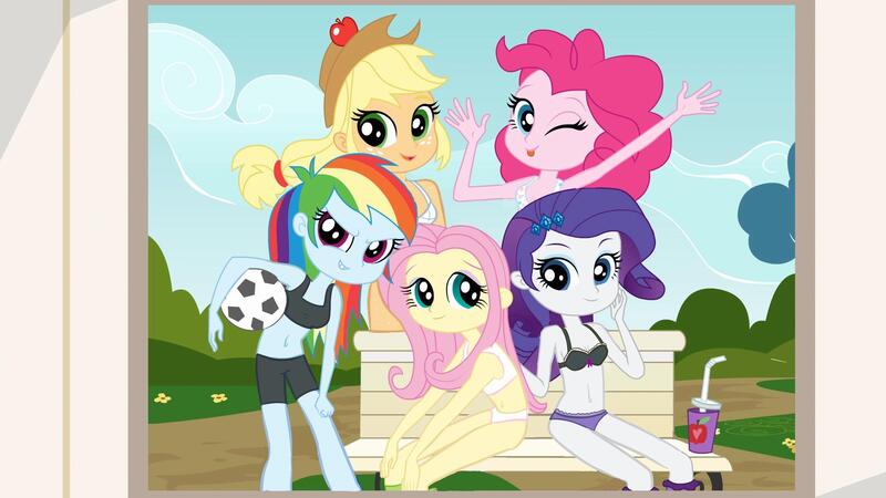 Size: 1920x1080 | Tagged: suggestive, derpibooru import, edit, edited screencap, screencap, applejack, fluttershy, pinkie pie, rainbow dash, rarity, equestria girls, equestria girls (movie), belly button, bra, breasts, clothes, crop top bra, football, freshman, freshman fair, frilly underwear, humane five, midriff, panties, polka dot underwear, purple underwear, ribbon, sports, underwear, underwear edit, white underwear, younger