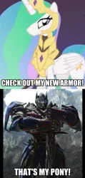 Size: 1494x3143 | Tagged: armor, derpibooru import, fall of the crystal empire, meme, optilestia, optimus prime, princess celestia, safe, that's my pony, that's my x, transformers, transformers: age of extinction, warrior, warrior celestia