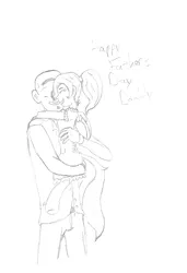 Size: 2235x3275 | Tagged: artist:vinny, derpibooru import, father and child, father and daughter, father's day, female, male, monochrome, oc, oc:anon, oc:ivy, offspring, parent:fluttershy, safe, satyr, unofficial characters only