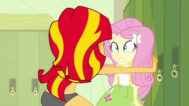 Size: 1920x1080 | Tagged: questionable, derpibooru import, edit, edited screencap, screencap, fluttershy, sunset shimmer, equestria girls, equestria girls (movie), clothes, panties, skirt, tanktop, underwear, underwear edit