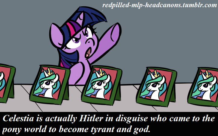 Size: 720x452 | Tagged: der fuehrer's face, derpibooru import, headcanon, meta, parody, princess celestia, redpilled-mlp-headcanons, safe, the fuehrer's face, twilight sparkle, xenolestia