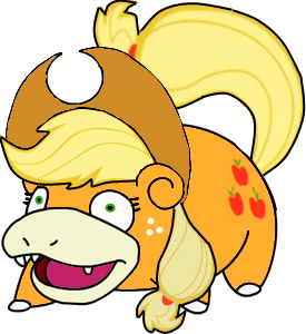 Size: 275x300 | Tagged: applejack, derpibooru import, pokémon, safe, simple background, slowpoke (pokémon), solo, species swap