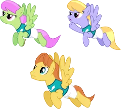 Size: 12161x10938 | Tagged: safe, artist:chainchomp2, derpibooru import, cloud kicker, merry may, warm front, pegasus, pony, equestria games (episode), absurd resolution, aerial relay, background pony, clothes, equestria games, female, male, mare, simple background, stallion, transparent background, trio, vector
