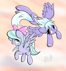 Size: 2500x2700 | Tagged: safe, artist:lightningnickel, derpibooru import, cloudchaser, flitter, pegasus, pony, bow, commission, cute, cutie mark, ears, flying, frog (hoof), hooves, tail, underhoof, wings