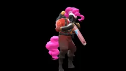 Size: 1366x768 | Tagged: artist:kassgrein, balloon, balloon animal, black background, derpibooru import, love & war update, pinkie pie, pyro, safe, simple background, solo, team fortress 2