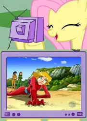 Size: 635x876 | Tagged: alex (totally spies), clover (totally spies), crying, derpibooru import, exploitable meme, fluttershy, meme, obligatory pony, safe, sam (totally spies), totally spies, tv meme