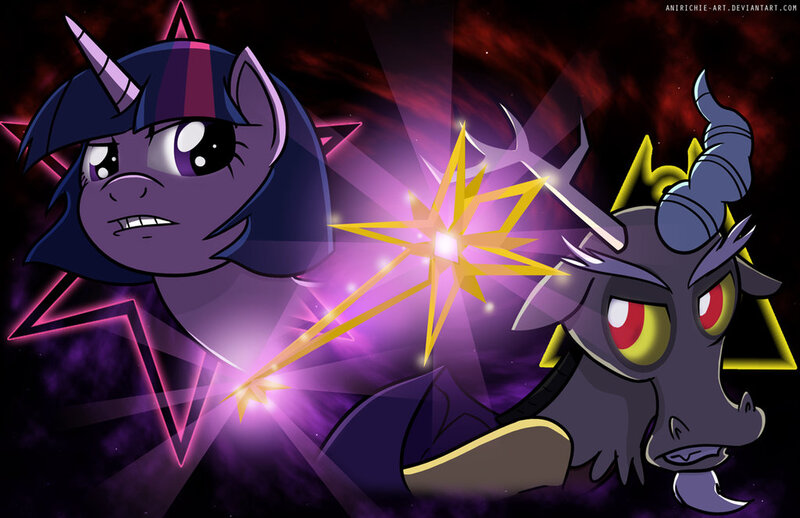 Size: 1024x663 | Tagged: safe, artist:ladyanidraws, derpibooru import, discord, twilight sparkle, twilight sparkle (alicorn), alicorn, pony, female, mare