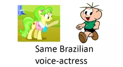 Size: 724x395 | Tagged: angelica santos, brazil, cebolinha, chickadee, derpibooru import, exploitable meme, jimmy five, meme, monica's gang, ms. peachbottom, safe, same voice actor
