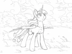 Size: 1500x1125 | Tagged: safe, artist:geomancing, deleted from derpibooru, derpibooru import, twilight sparkle, twilight sparkle (alicorn), alicorn, pony, female, mare, monochrome, sketch, solo