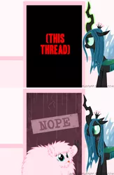 Size: 650x1000 | Tagged: derpibooru import, edit, fluffle puff's closet, nope, oc, oc:fluffle puff, queen chrysalis, safe