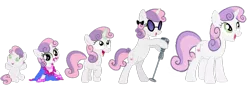 Size: 1499x532 | Tagged: 5-year-old sweetie belle, age progression, artist:avisola, derpibooru import, foal, magic, older, safe, sweetie belle, sweetie belle's magic brings a great big smile, younger