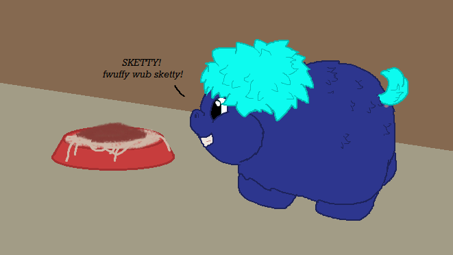 Size: 661x372 | Tagged: source needed, safe, artist:wolfram_sparks, derpibooru import, oc, oc:kyle (wolfram sparks), unofficial characters only, fluffy pony, fluffspeak, food, image, imminent abuse, imminent grimdark, pasta, png, sketties, solo, spaghetti