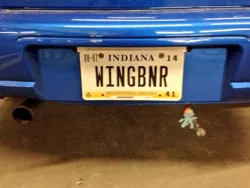 Size: 600x450 | Tagged: 2014, car, custom, derpibooru import, indiana, irl, license plate, mcdonald's happy meal toys, photo, rainbow dash, spread wings, suggestive, toy, trotcon, wingboner, wings