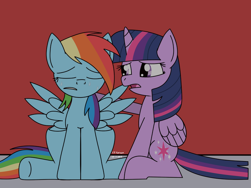 Size: 1280x960 | Tagged: safe, artist:toonboy92484, derpibooru import, rainbow dash, twilight sparkle, twilight sparkle (alicorn), alicorn, pony, crying, female, mare