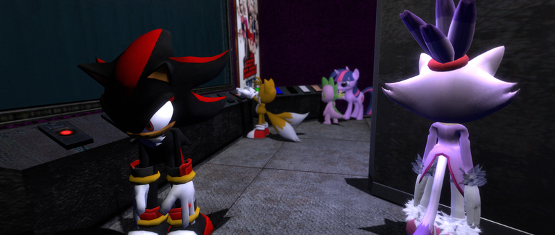 Size: 1920x814 | Tagged: 3d, artist:dakkiller, blaze the cat, crossover, dead source, derpibooru import, gmod, miles "tails" prower, safe, shadow the hedgehog, sonic the hedgehog (series), spike, twilight sparkle