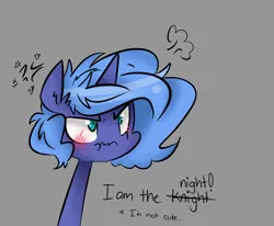 Size: 806x663 | Tagged: angry, artist:jankrys00, blatant lies, blushing, cute, derpibooru import, dialogue, female, filly, frown, glare, i am the night, i'm not cute, lies, lunabetes, lunadoodle, messy mane, misspelling, princess luna, safe, scrunchy face, simple background, solo, :t, wavy mouth, woona, younger