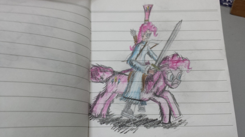 Size: 4128x2322 | Tagged: safe, artist:horsesplease, derpibooru import, pinkie pie, human, pony, arrows, bow (weapon), galloping, human ponidox, humanized, humans riding ponies, mongol, mongolian, quiver, riding, saddle, self ponidox, sword, tack, traditional art, weapon